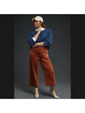 Anthropologie Maeve Colette Corduroy Crop Pants Wide Leg Trousers Bronze Sz 30